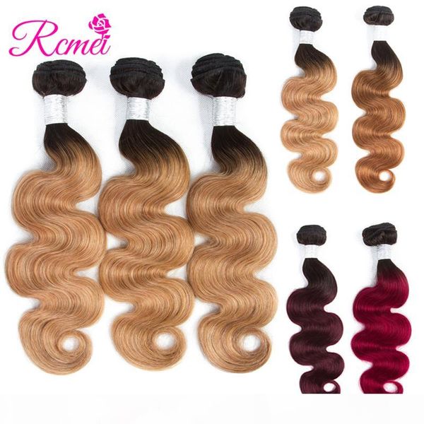 

rcmei 3 bundles peruvian body wave bundles ombre human hair extensions two tone 1b 27 30 99j burgundy peruvian hair weave bundles, Black