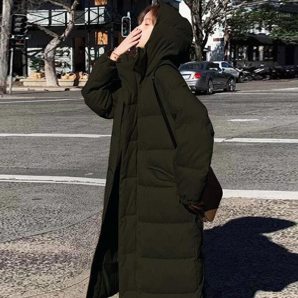 

2021 new fashion long winter jackets women solid oversized hooded spliced coat thicken cotton padded warm casual parkas z341, Black