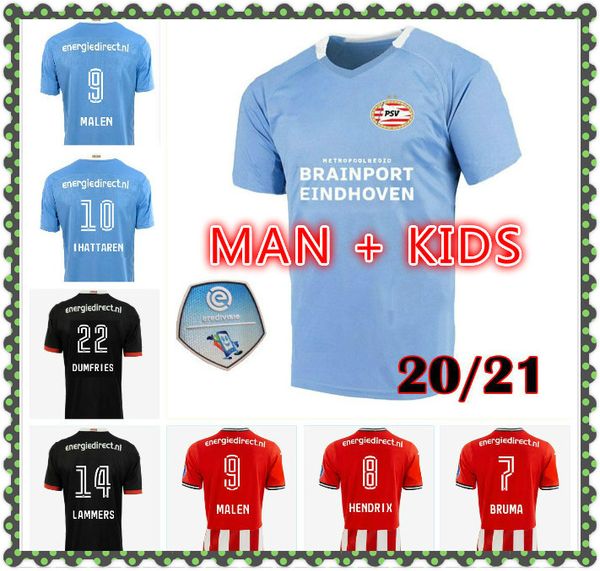 

20 21 psv eredivisie soccer jersey 2020 2021 malen away camisa de futebol ihattaren dumfries gakpo bruma lammers kids kit футбольная рубашка, Black;yellow