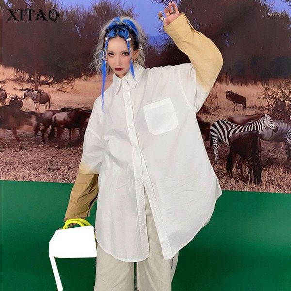 

xitao women plus size blouse fashion new single breast full sleeve patchwork 2020 autumn elegant casual style shirt zp20881, White
