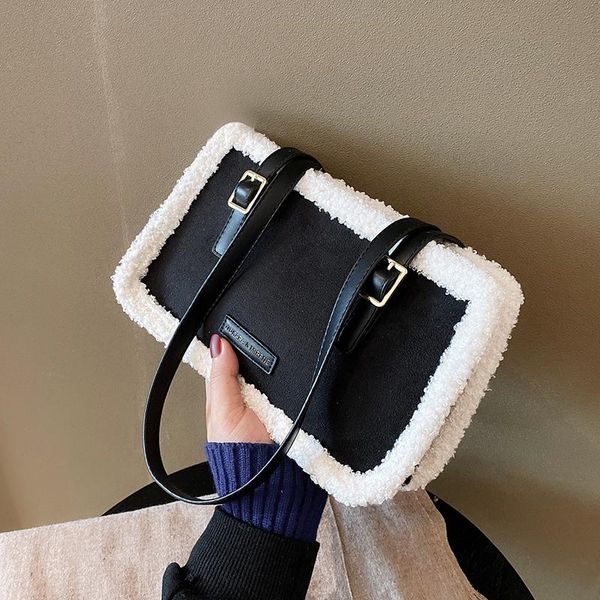 

new fashion joker handle bags for women two straps lady suede square shoulder bag
