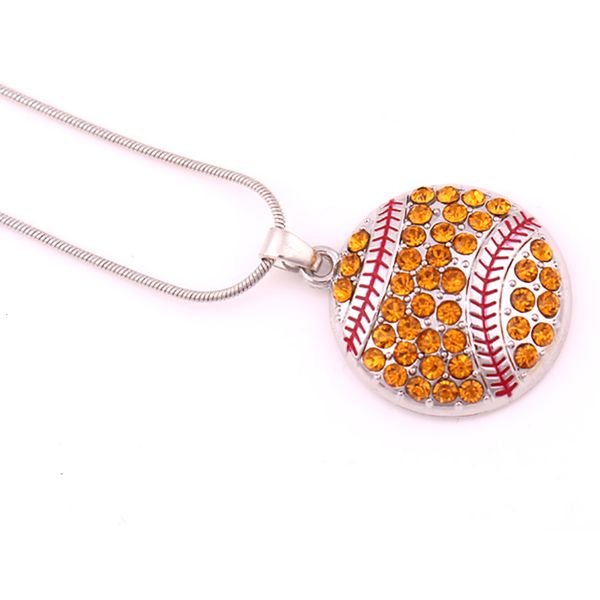 

sports rhinestone softball baseball snake chain charm necklace for men and women