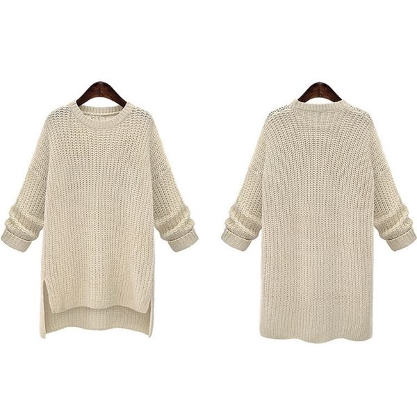 

danjeaner autumn winter long sleeve thick knitted pullovers women o neck casual solid long sweaters knitwear femme jumpers lj201126, White;black