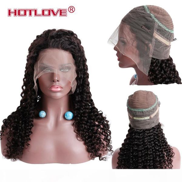 

lace front human hair wigs deep wave 150% density 360 lace frontal wig pre plucked with baby hair full remy natural black ove, Black;brown
