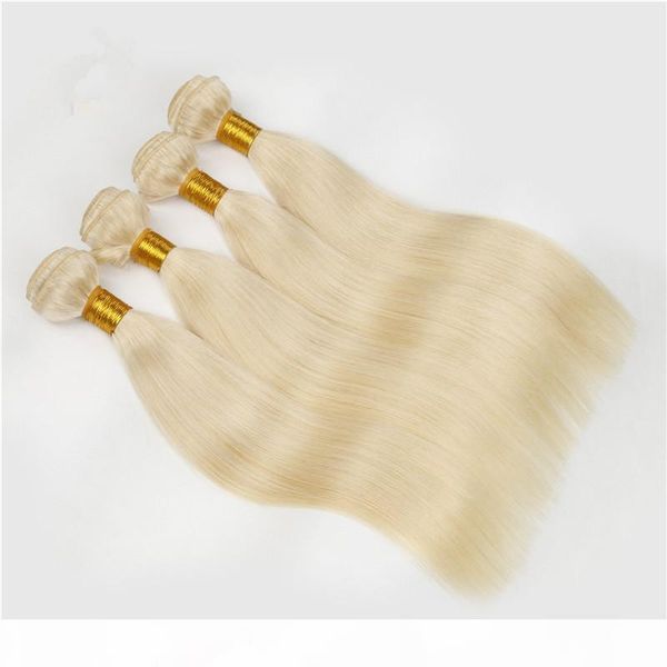 

4pcs lot 613 platinum bleach blonde virgin malaysian human hair weave bundles silky straight malaysian blonde human hair wefts extensions, Black
