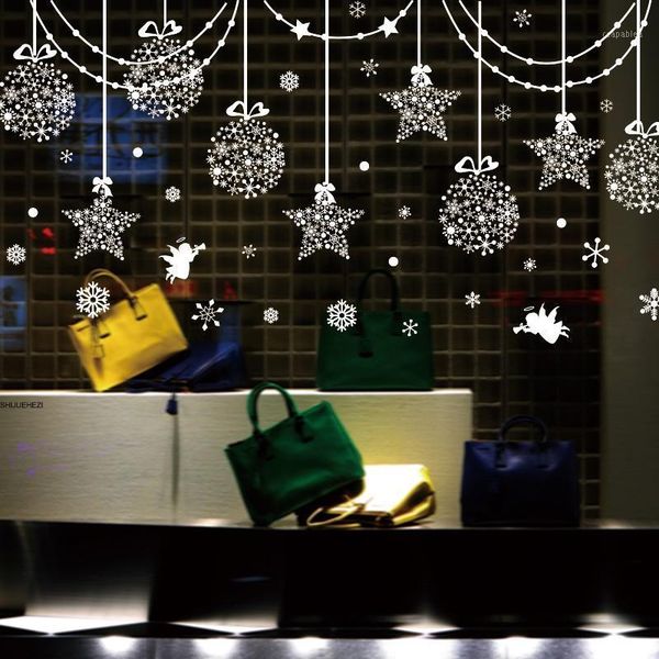

[shijuehezi] stars snowflakes angel glass stickers diy hanging ornament wall decals for living room window christmas decoration1
