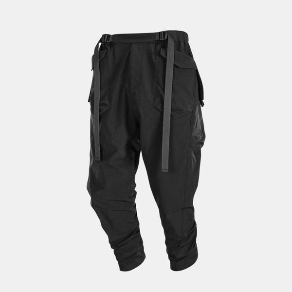 

men's pants nosucism with big side pockets waist adjustment techwear ninjawear streetwear aesthetic, Black