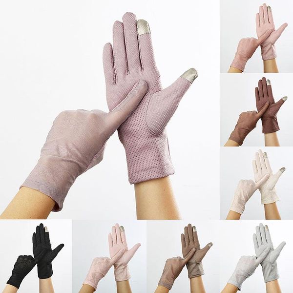 

driving gloves 1 pairs sunscreen gloves slip resistant anti uv touch screen stretch thin women mittenslace breathable glove, Blue;gray