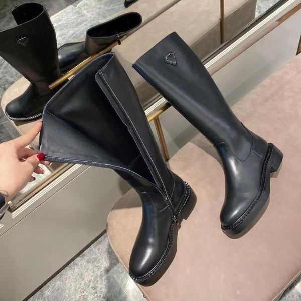 

genuine leather women knee high boots platform winter boots women long winter shoes sock over the knee, Black