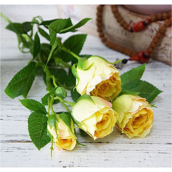 

4 головы искусственные цветы длинные стебель свадебные украшения шелковые розовые поддельные цветы пластиковые ветви с листьями hotel hotel