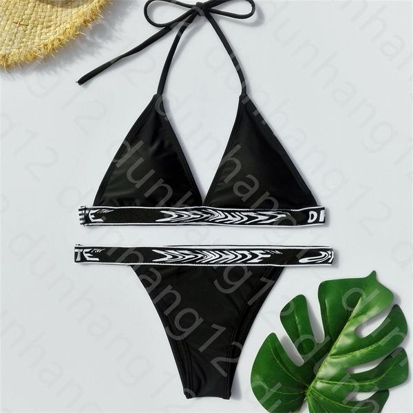 

swimsuit female english letter elastic band brand bikini triangle bag swimsuit, White;black