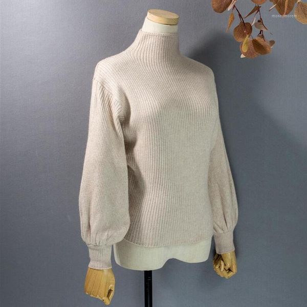 

women's sweaters 2021 autumn winter women's turtleneck puff sleeve pullovers fashionable warm minimalist lady jumpers cl5871, White;black