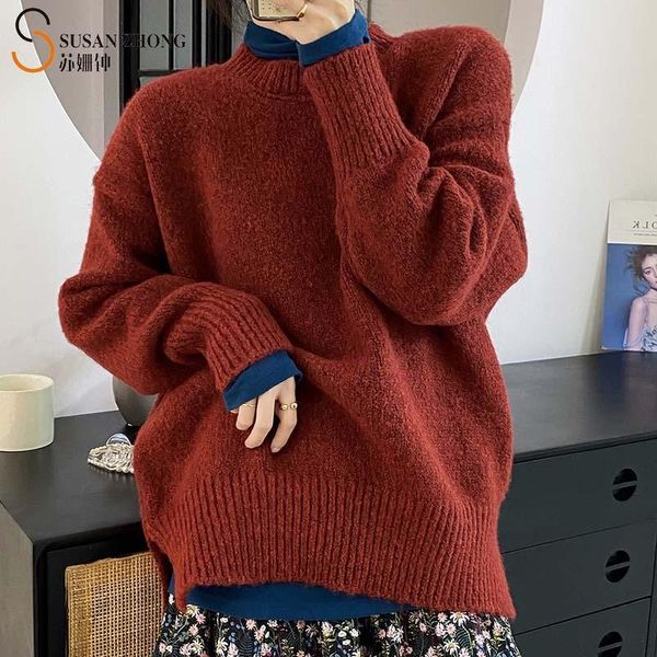 

women pullovers female sweater christmas collection irregular slit hem oversize batwing drop shoulder round neck autumn winter, White;black