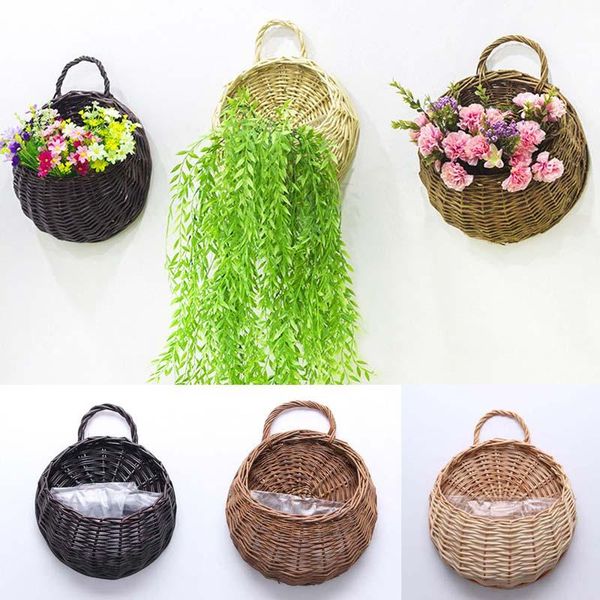 

hand made wicker rattan flower basket green vine pot planter hanging vase container wall plant basket for garden