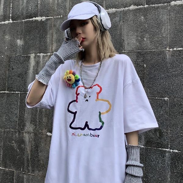 

korean simple oversized graphic tees women shirts harajuku long sleeve tshirt leisure kawaii t shirt white black