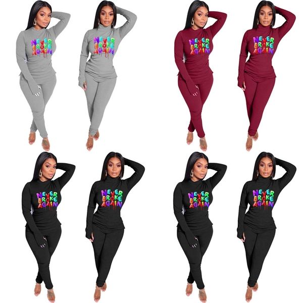 

women tracksuit designer t-shirt legging pants outfits never broken again letters trouser suit fashion two piece clothing sets gg11404, White