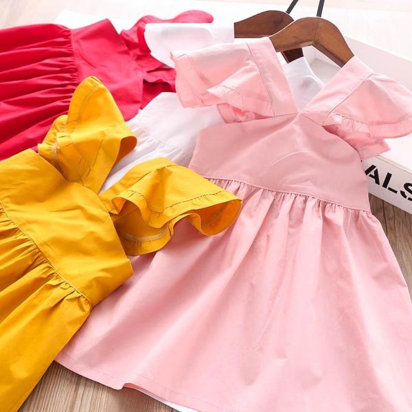 

2020 summer girls v-neck dress wholesale children's clothing1, Red;yellow