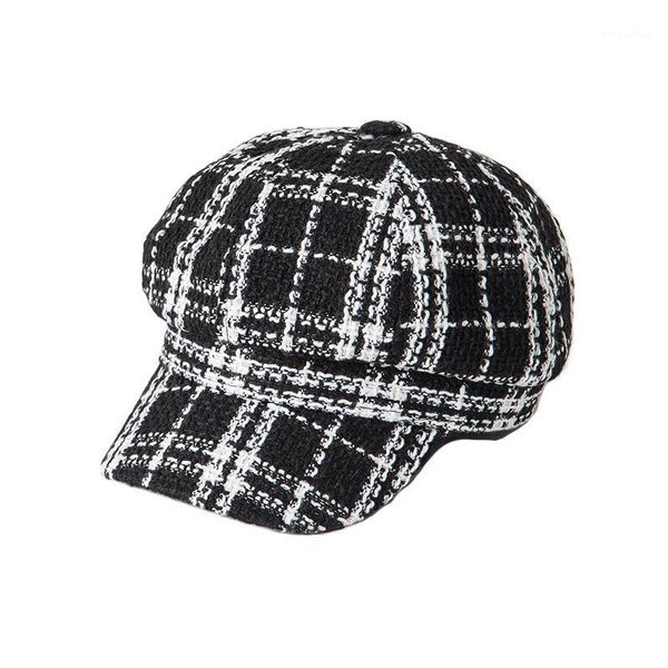 

brand classic lattice beret hat for female spring summer octagonal hats elegant thicken berets painter cap for women1, Blue;gray