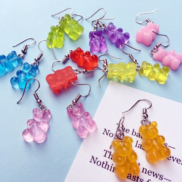

new arrival handmade gummy bear earrings for women girl funny colorful transparent cartoon bear drop earring brincos jewelry, Golden
