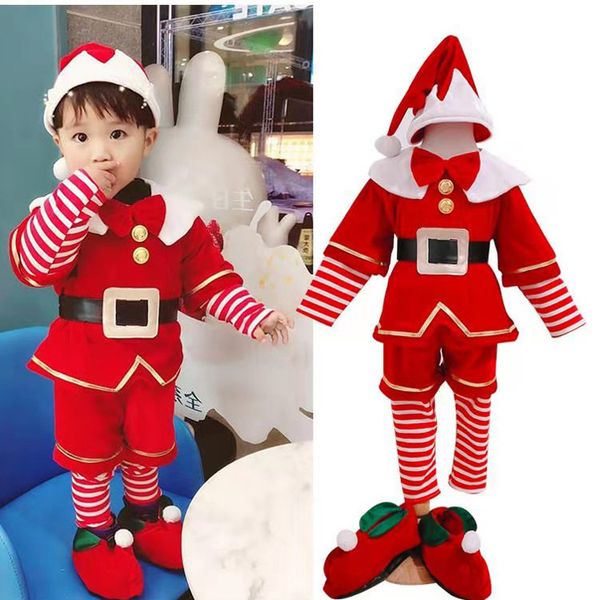 

kids christmas cosplay santa claus costume toddler child baby christmas 4 pcs suit x-mas new year outfit gift for boys girls, Blue