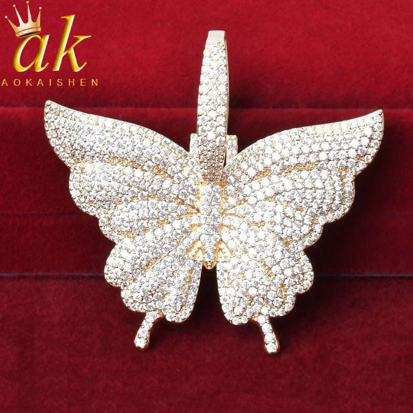 

butterfly pendant animal necklace tennis chain gold color cubic zircon men's hip hop rock jewelry q1209, Bronze;silver