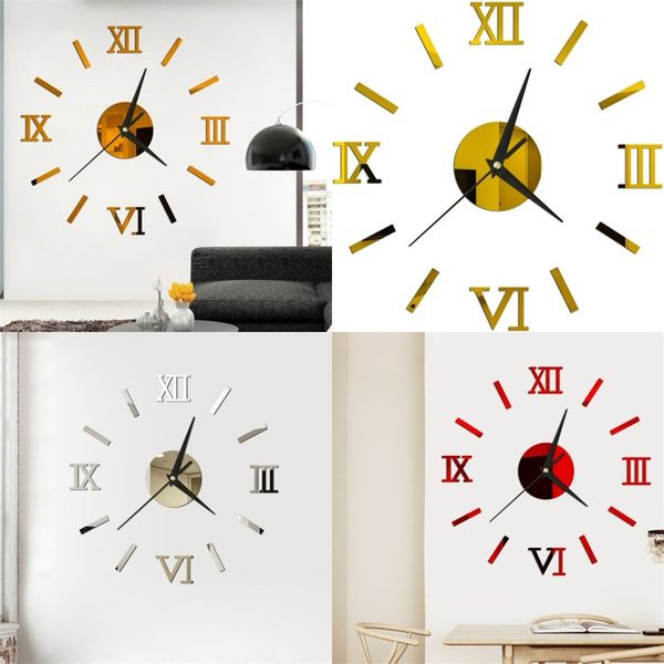 

3d originality wall clock multicolour roman numerals mirror stereoscopic paste diy home decor clocks modern style 6yya f2