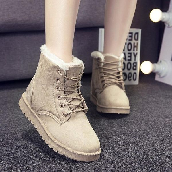 

winter new snow boots women street short boots lace-up large size cotton-padded shoes warm velvet shoes for students, Black