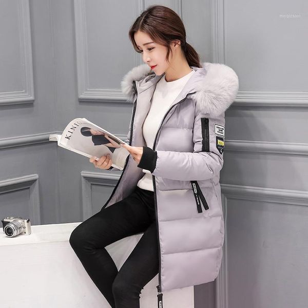 

yiciya 2020 warm autumn winter women fur collar long hoodie down jacket plus size long hooded duck down thick parkas coats new1, Black