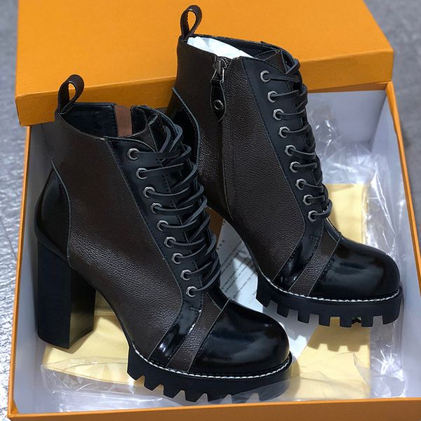

latest snow ankle boots desert boot chunky heel ladies boots 100% printing genuine leather winter shoes martin boots 5cm 9.5cm, Black