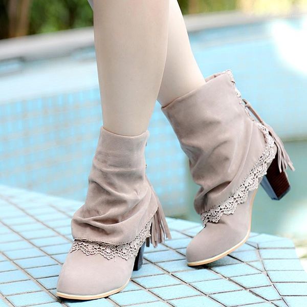 

2020 autumn winter new woman shoes lace platform boots high heel rubber boots lace tassle woman shoes female footwear1, Black