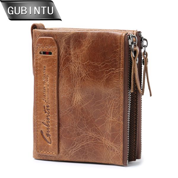 

gubintu genuine crazy horse leather men wallet short coin purse small vintage wallets brand designer carteira c1115, Red;black
