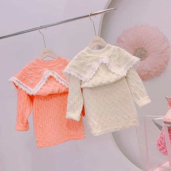 

knitted autumn and 2020 new children's korean version lapel skirt suit girls' sweater winter wear, Blue
