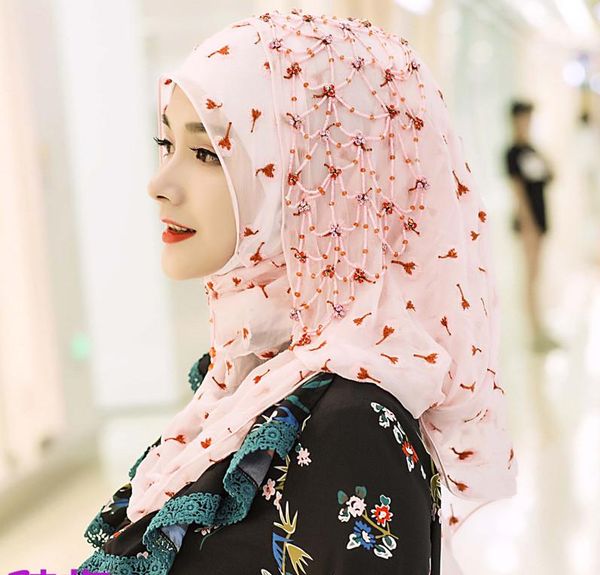 

ethnic clothing 2021 arrival muslim islamic silk hijaber beading women hijab, Red