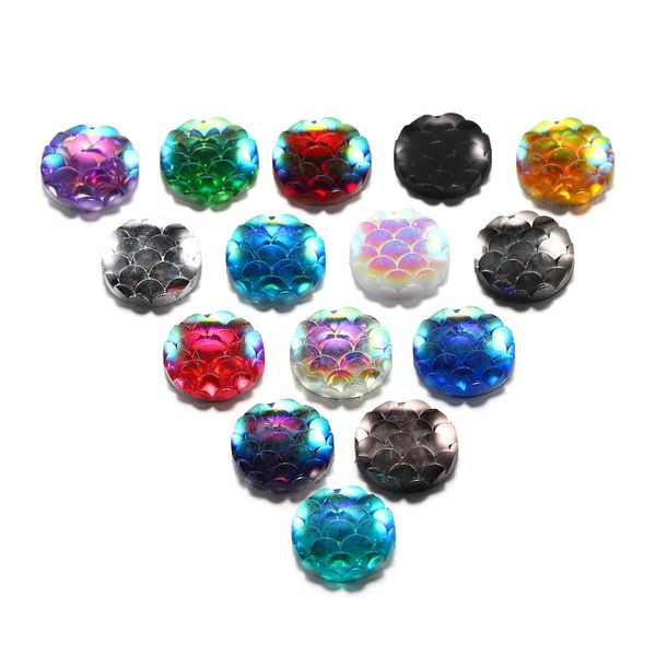 

50pcs/lot 10mm resin cabochons fish scale shape mix colors round cabochon diy for jewelry making finding supplies craft pendants bbyazc