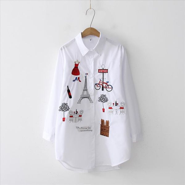 

fashion embroidery women blouses cotton shirts 2021 spring fall female casual ladies female blusas mujer, White