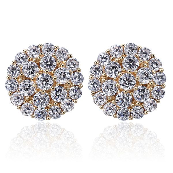 

14mm width round/square shaped gold stud earring for men women full cubic zircon screw back earrings fashion hip hop jewelry gift, Golden;silver