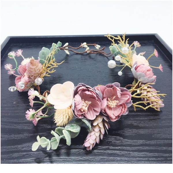 

leather flower crown bride wedding party hair accessories girls flower wreath headband floral garlands women headdress o jllhwp