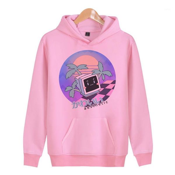 

vaporwave hoodies mens autmn printed sleeve pullover sweatshirts male hip hop loose streetwear x4604, Black