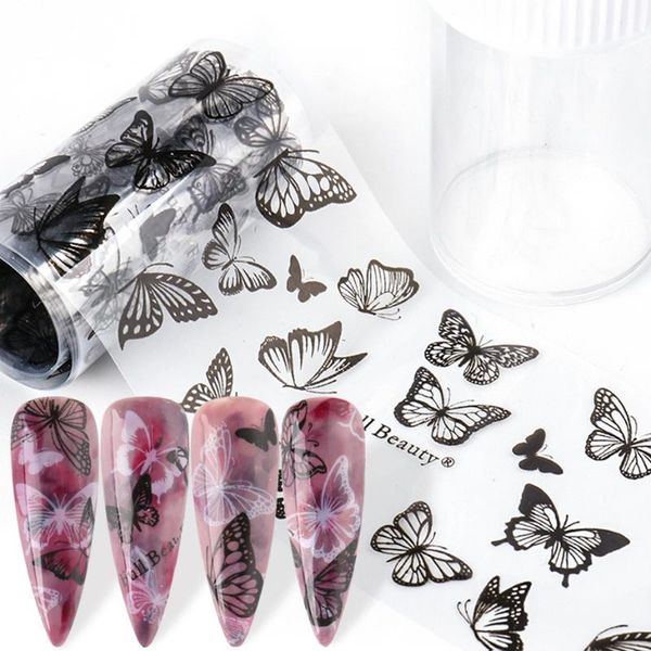

stickers & decals 100x4cm colorful butterfly on nail foils summer designs adhesive slider for manicure decorations ly1808, Black