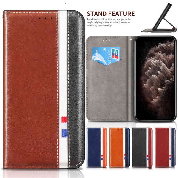 

magnetic adsorption leather phone case for iphone 11 pro xr xs max samsung galaxy note 10 splicing color flip stand feature protective case