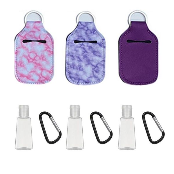 

3 sets hand sanitizer refillable empty bottles with keychain holder carriers