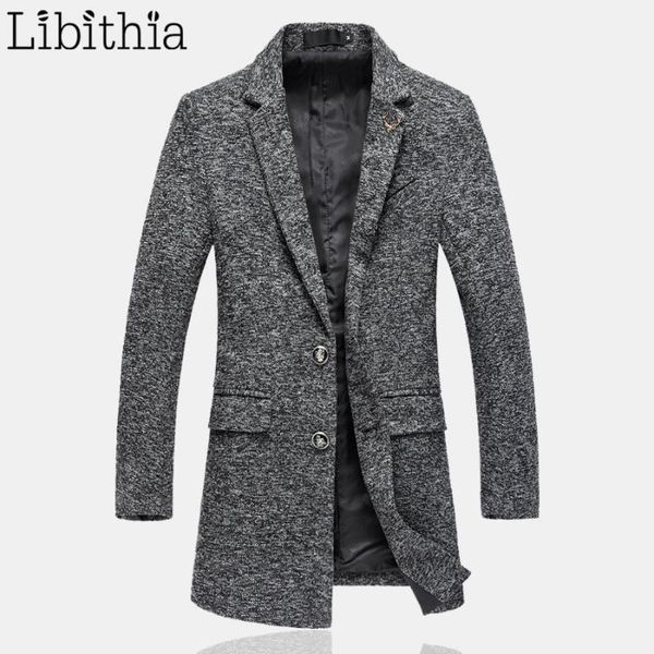 

blends coats men long style slim fit male winter 5xl deer two buttons casual overcoat for men blazer collar wine red grey k105, Black
