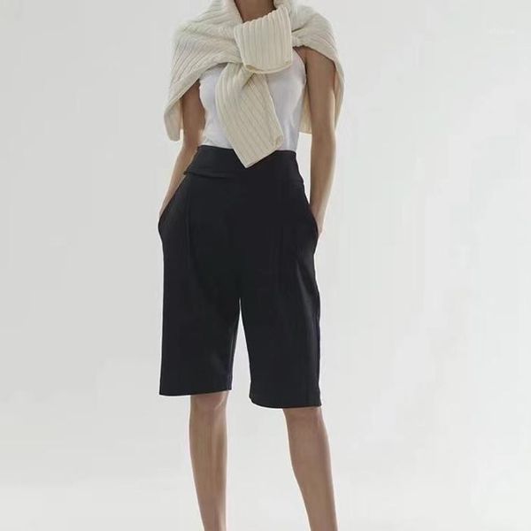 

2020 black lombardy straight shorts eggshell high waist wide waistband woman fashion short trousers pockets1, White;black