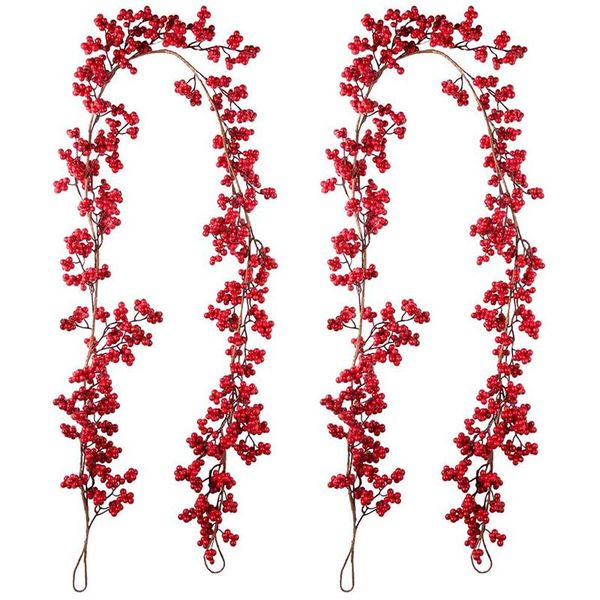 

christmas decorations 5.9feet red berry garland, flexible artificial garland for indoor outdoor (2 pieces)