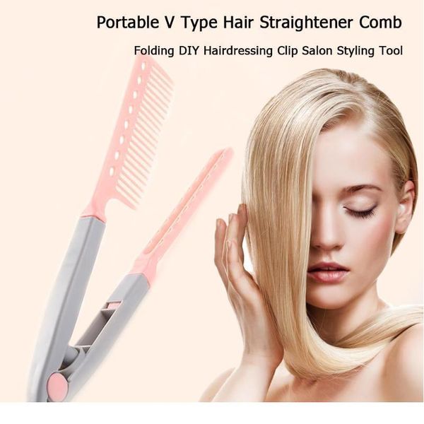 

portable v type hair straightener comb folding diy hair styling clip tool salon haircut hairdresser staighte jllcmu, Silver