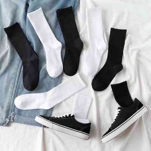 

jeseca men women's socks korean harajuku vintage streetwear long white black woman casual hip hop skateboard sox, Black;white
