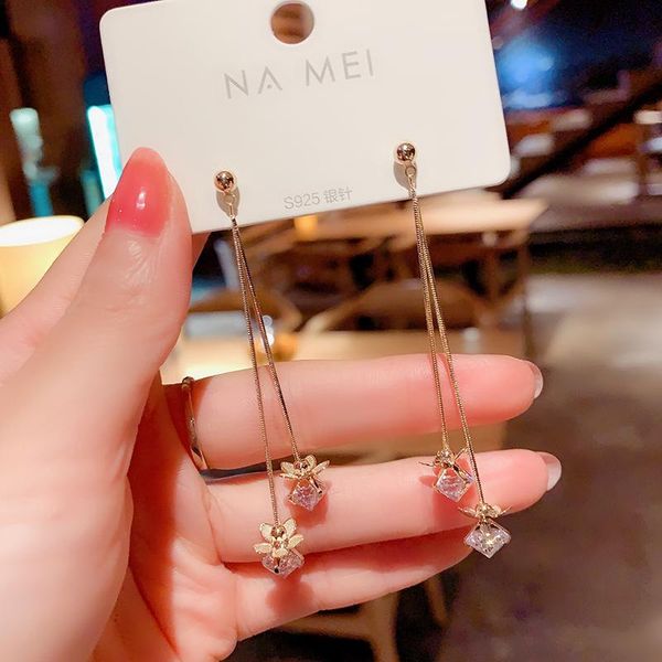 

long flower earrings korean temperament long tassel pendant earrings all-match exquisite elegant women trend jewelry earrring, Silver