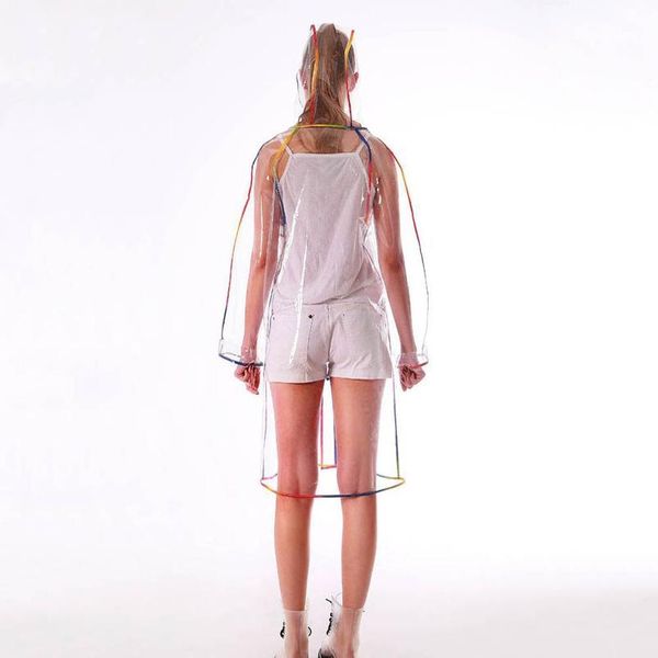 

new version fashion ladies girls plastic transparent eva long women raincoat hooded outdoor touring rain jacket bbyhnj