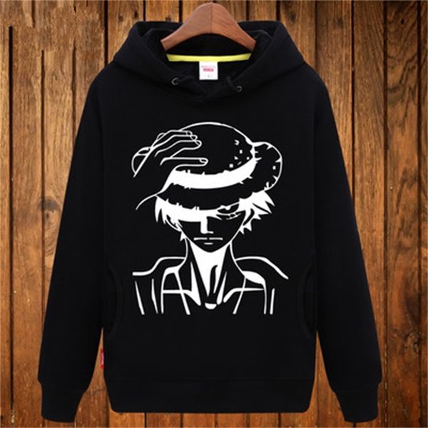 

one piece anime fall winter thick woolen men sweaty hoodies in fashion smooth coat of the brand, Black