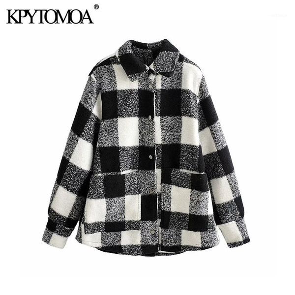 

vintage stylish pockets plaid loose woolen jacket coat women 2019 fashion lapel collar long sleeve female outerwear chic 1, Black;brown
